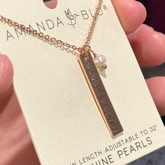 AMANDA BLU Genuine Pearls “Hugs & Kisses” Adjustable 32” Chain Rose Gold NEW - Picture 5 of 5